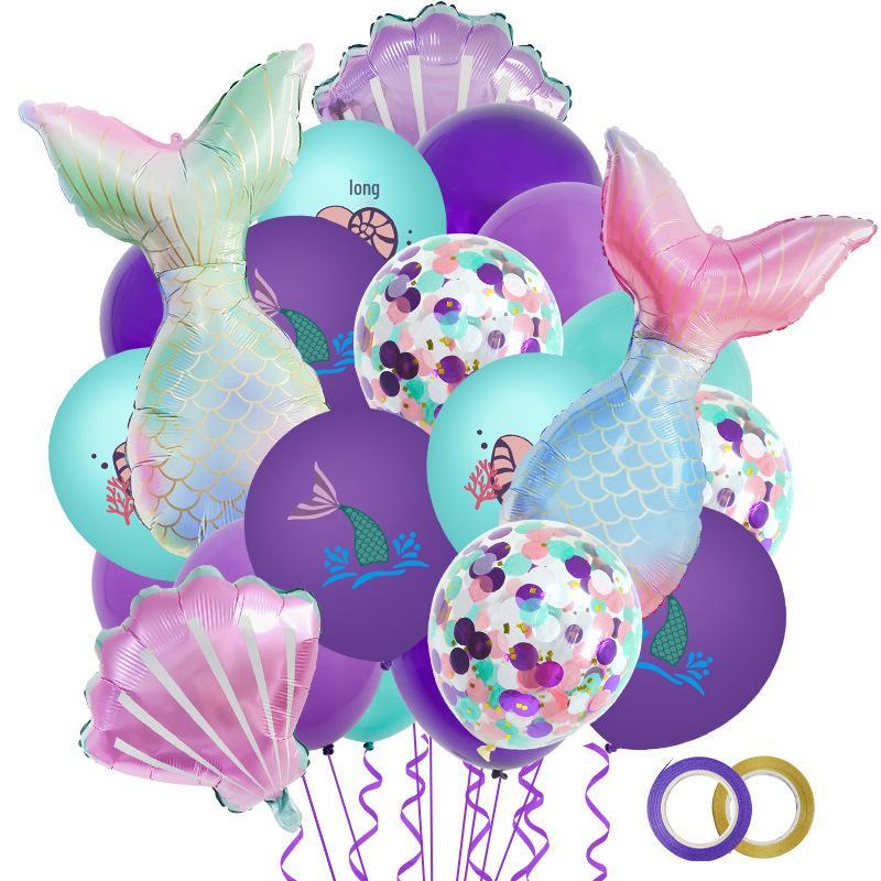 Mermaid-Themed Cartoon Tail Balloons Set for Kids' Birthday Party Decoration
