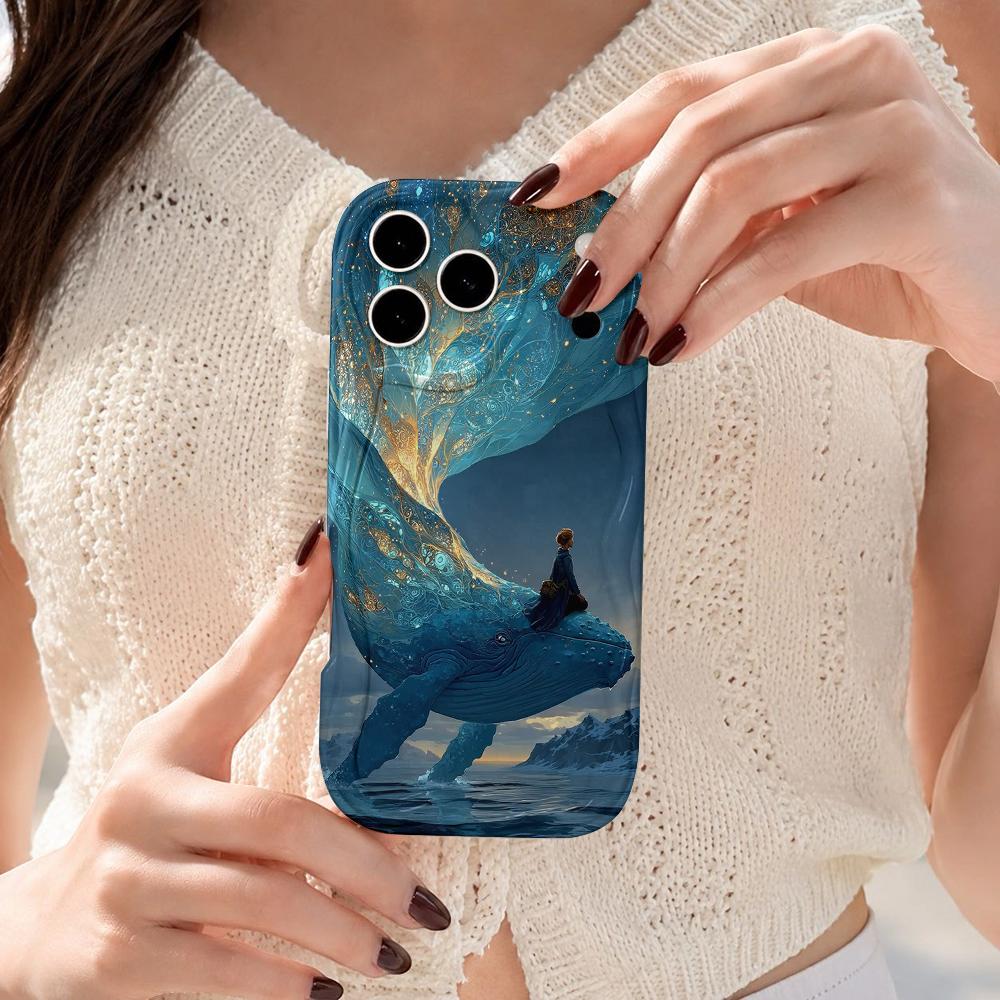 Galaxy Golden Whale Ocean Wavy Edge Phone Case For iPhone 16 15 14 Pro Max 13 12 11 Mini XR XS SE 2020 7 8 Plus Air Cover