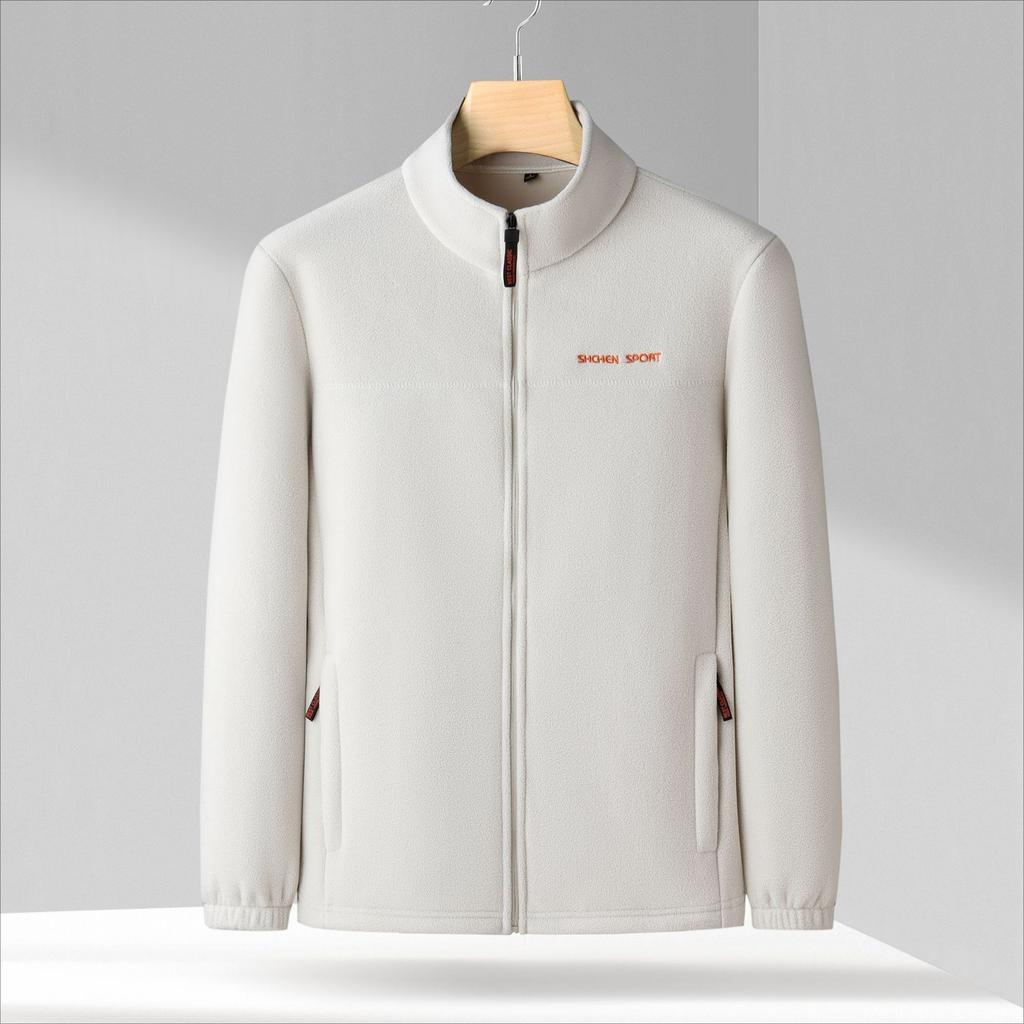 Autumn and Winter Polar Fleece Jacket Tops Men's Jackets Stand-up Collar Young and Middle-aged Men's Fleece Plus Velvet