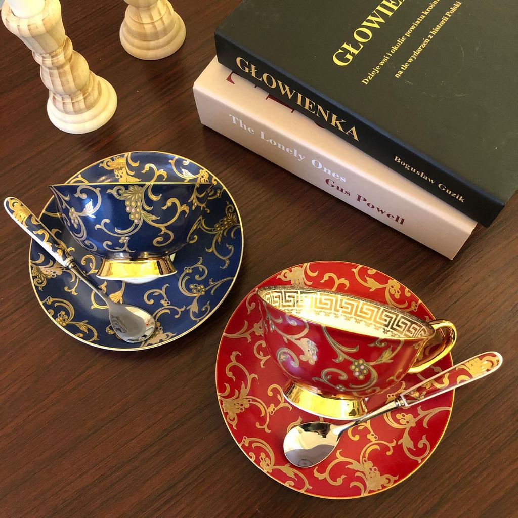 1 set Vintage Benporslin Teset, Utsökt Keramiskt Blommönster Kaffekopp Med Gulddekor, Matsal- Och Bordsdekor