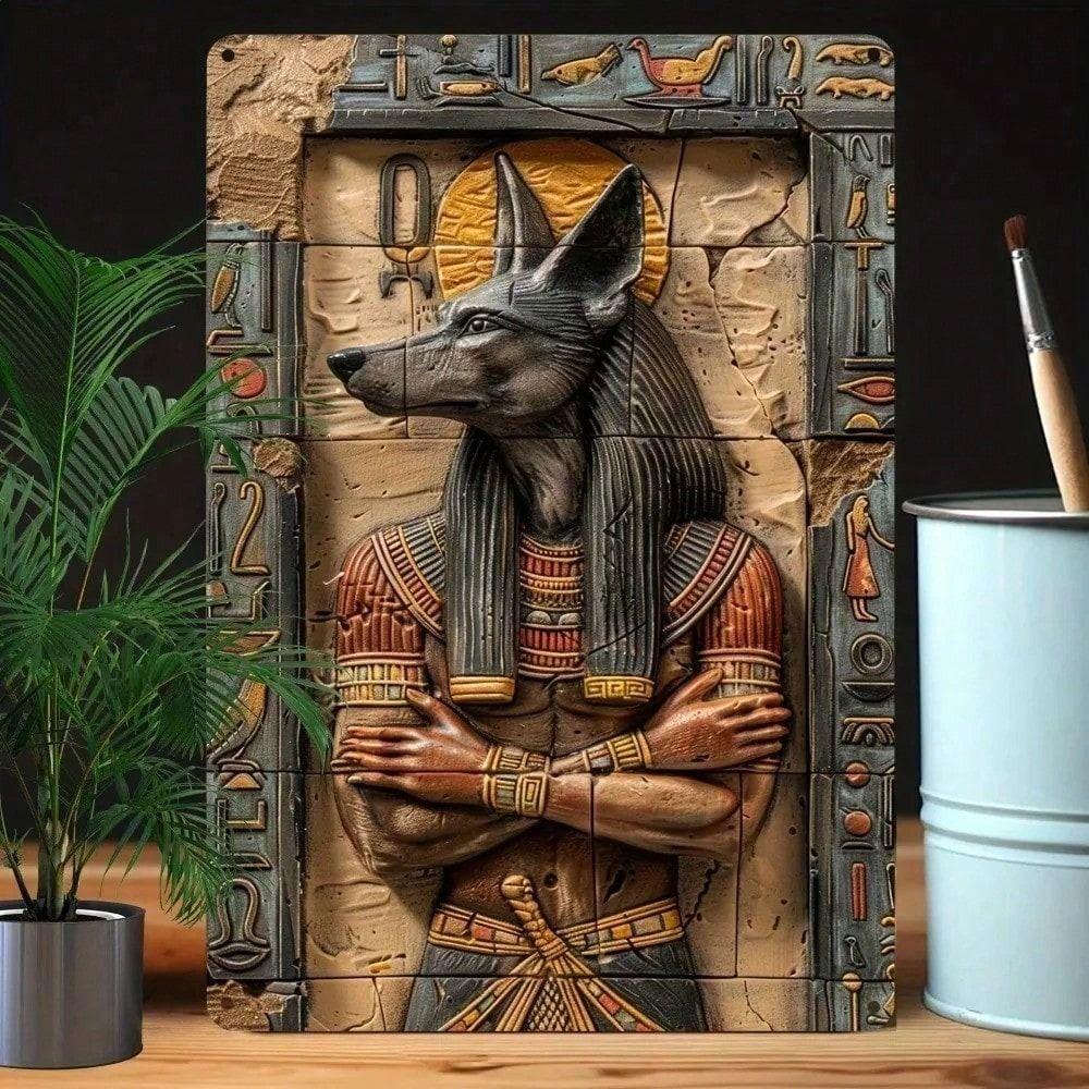 Vintage Metallposter Anubis Ägyptisch Gotisch Wandkunst Dekor
