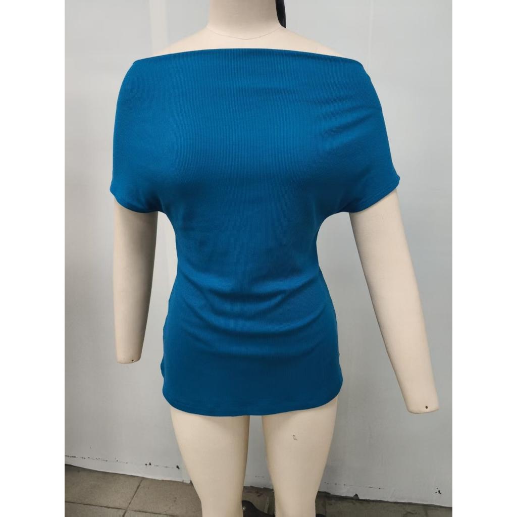Summer Spring Fashion Women's Solid Color Short Sleeve Slouchy Neck Casual Tops
