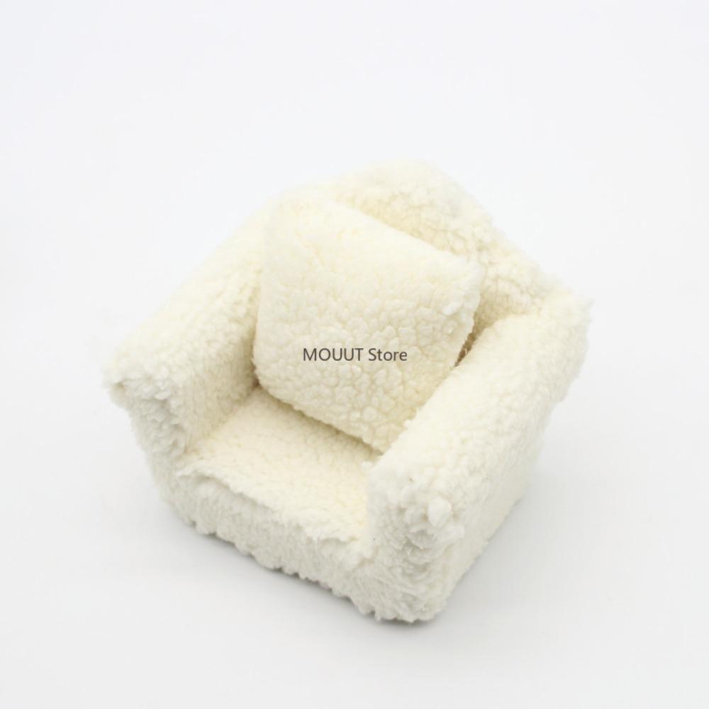 Dollhouse Plush Single Sofa with Cushions Mini Sofa Living Room Miniature Furniture Model Home Decor Doll Accessories-Miniatures