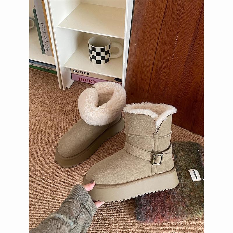 

Jinmi, милые плюшевые зимние сапоги на платформе с отворотом для женщин, новые осенне-зимние, модная теплая верхняя одежда с пряжкой-ремнем 40