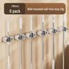 Ruhan Punch-Free Wall Mop & Broom Holder with Hooks, White (6-Pack)