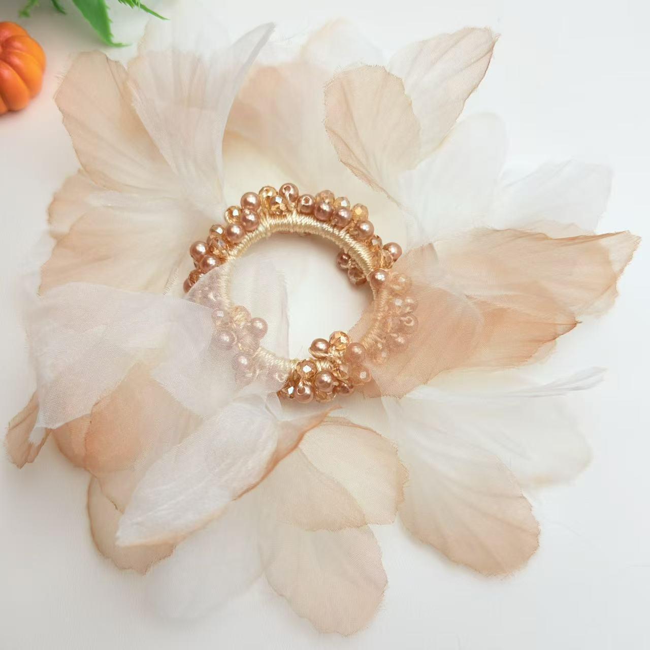 

Fairy Pearl Beaded Tulle Petal Hair Scrunchie - Durable Ponytail/Bun Hair Accessory