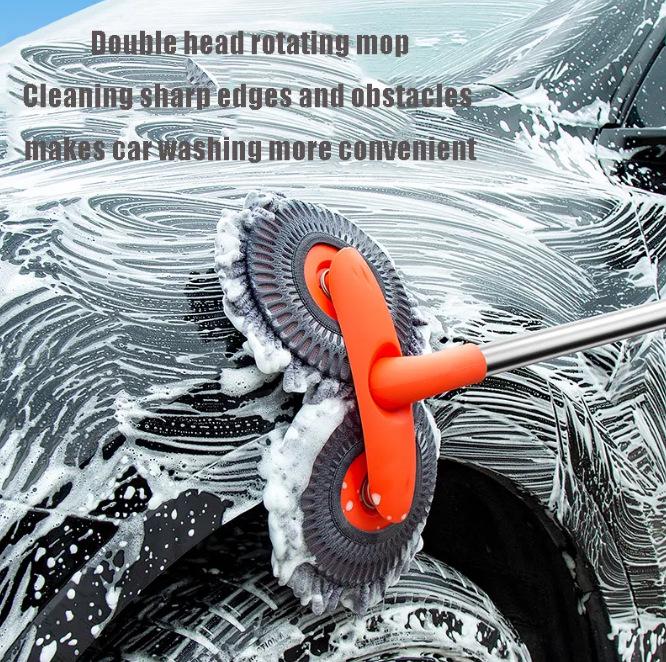 Car Wash Tool Set: Extendable Double-Headed Long Handle Mop & Soft Bristle Brush
