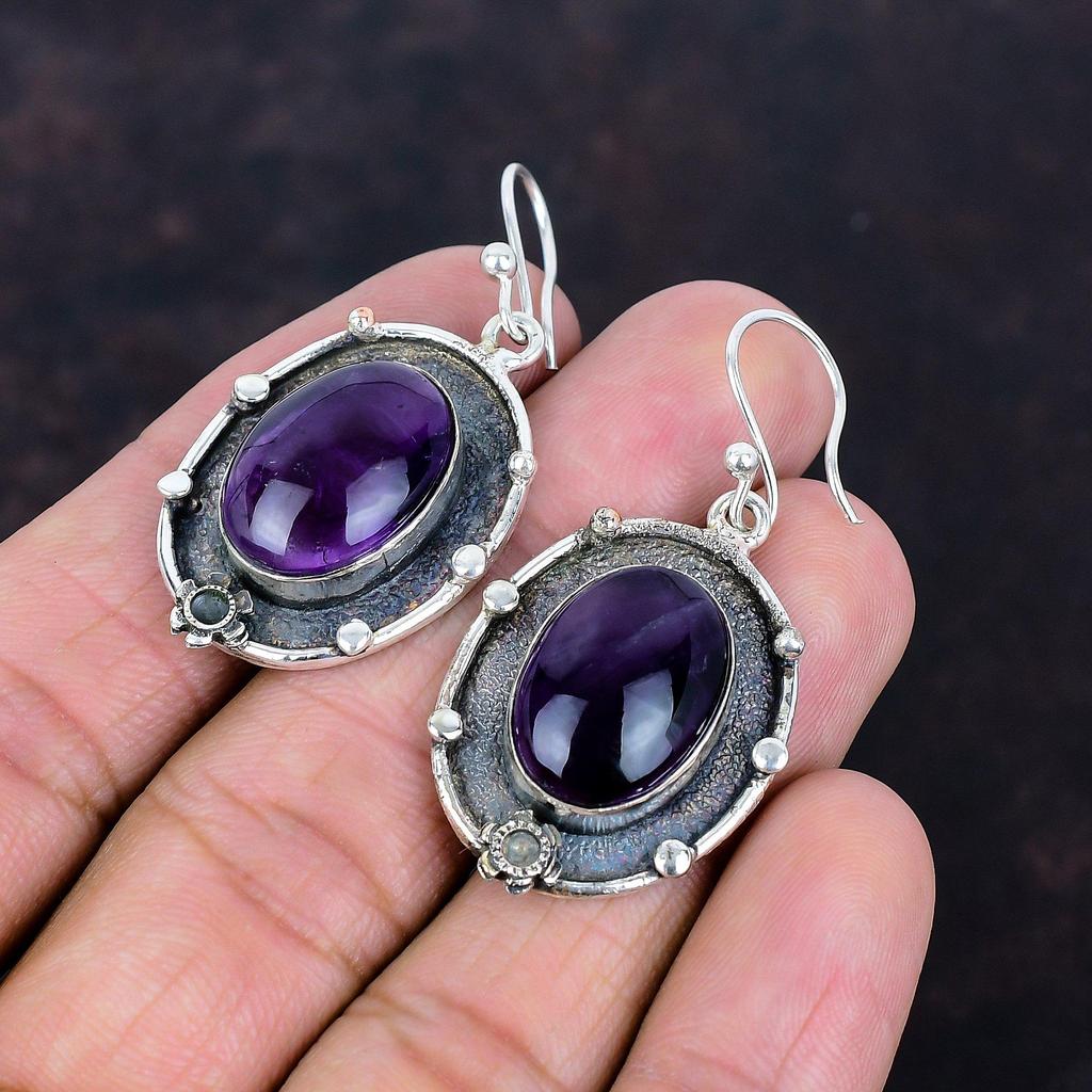 Star Amethyst Earring Handmade Real Gemstone Earrings 925 Sterling Silver Earring Antique Jewelry Very Pretty Drop Earrings Gifts for Friend