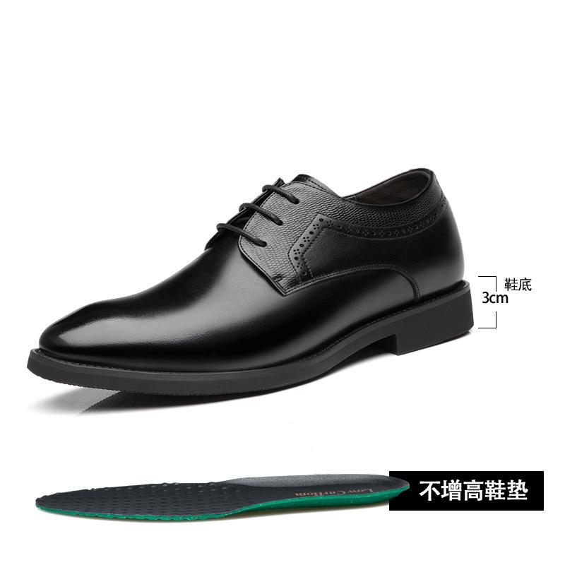 Business-Kleid Lederschuhe Herren Spitz Britische Freizeitschuhe Echtes Leder Innenhöhe Erhöhung Vielseitiger Trend Hochzeitsschuhe Herren Weiche Sohle
