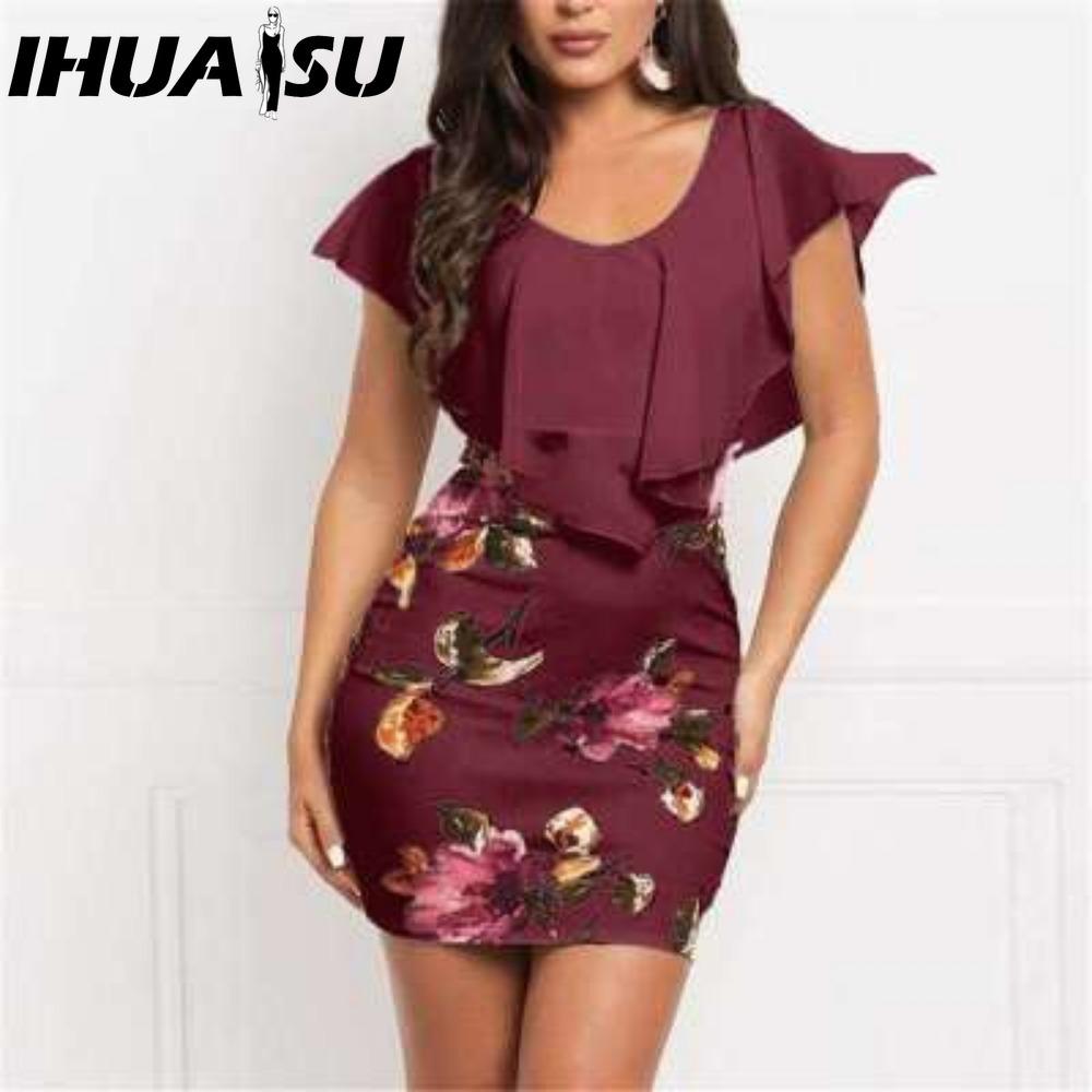 

IHUASU Модное женское короткое мини-платье с цветочным принтом без рукавов, вечернее платье XXXL красный