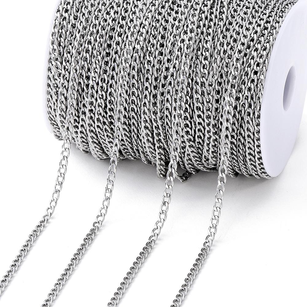 2Meters 2.9-4.6mm Stainless Steel Curb Cuban Chains Bulk for DIY Necklace Bracelet Anklet Jewelry Making Accessories Supplies