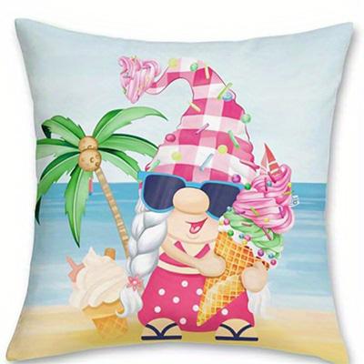 Gnomes & Summer Ice Cream Beach Double-sided Printed pillow cover Short plush Suitable living rooms sofas throw cushion cover