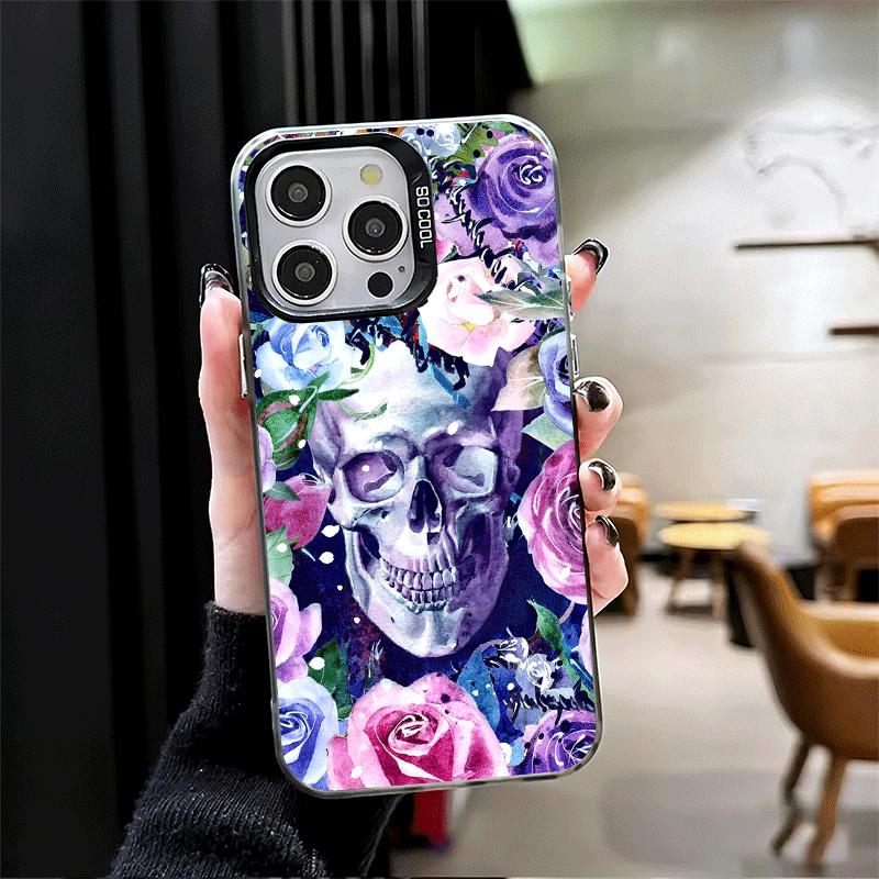 Floral Skull Flower Skeleton Soft Phone Case for iPhone 15 16 17 Pro Max 17Air 16E 14 Plus 13 12 Mini Shockproof Cover Back Shel