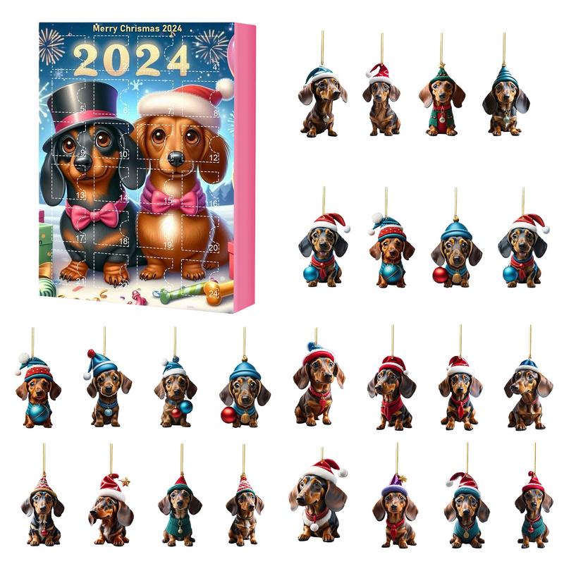 2025 Advent Calendar Dachshunds Christmas Holidays Advent Calendar Collectible Funny Dog Gifts Set 2D Flat Acrylic Pendants