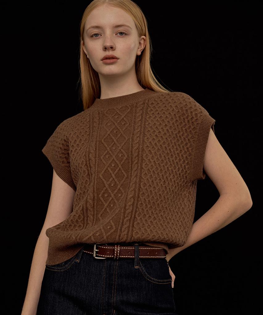 Baseukala Cable Round Neck Knit Vest (3Colors)