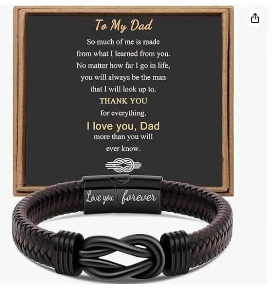 Men's Magnetic Black Twist Stainless Steel and Woven Leather Bracelet