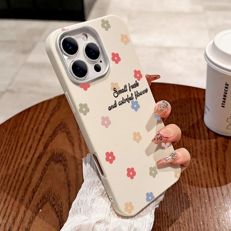 Pink Flowers Leather Pattern Phone Case For iPhone 16 15 14 Pro Max 13 12 11 XS X XR 7 8 16 Plus SE 2022 Shockproof Soft Cover