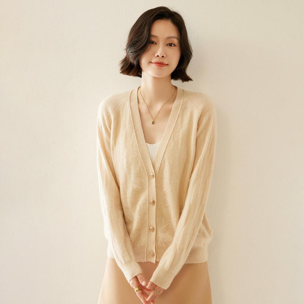 Women's Cashmere Knit Cardigan with Metal Buttons - Autumn/Winter Loose Fit Sweater