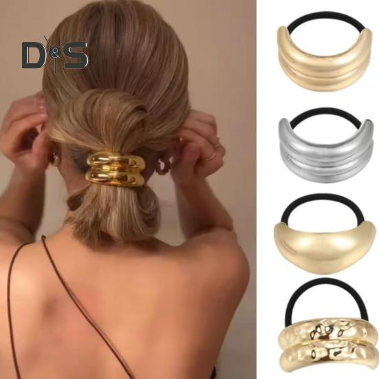 3/4Pcs Hair Rope Golden Metal Decor Hair Tie Cuff High Elasticity Hair Rope Bands Black Hair Accessories Ponytail Holder