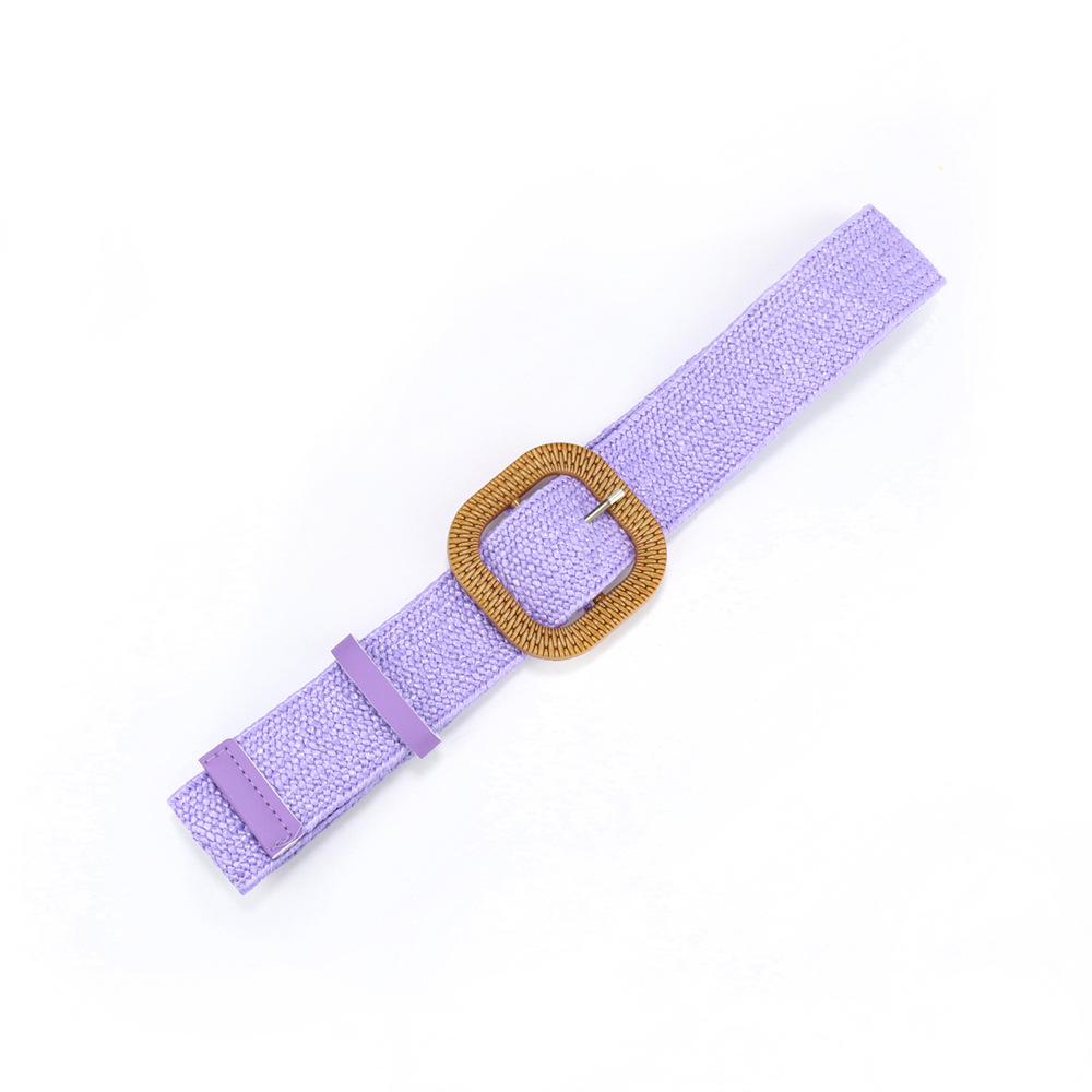 Bohemian Cotton And Linen Wind Pp Grass Woven Belt Women'S Round Square Buckle Dress Retro Women'S Belt