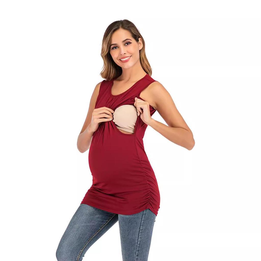 New Round Neck Solid Color Maternity Nursing Tank Top
