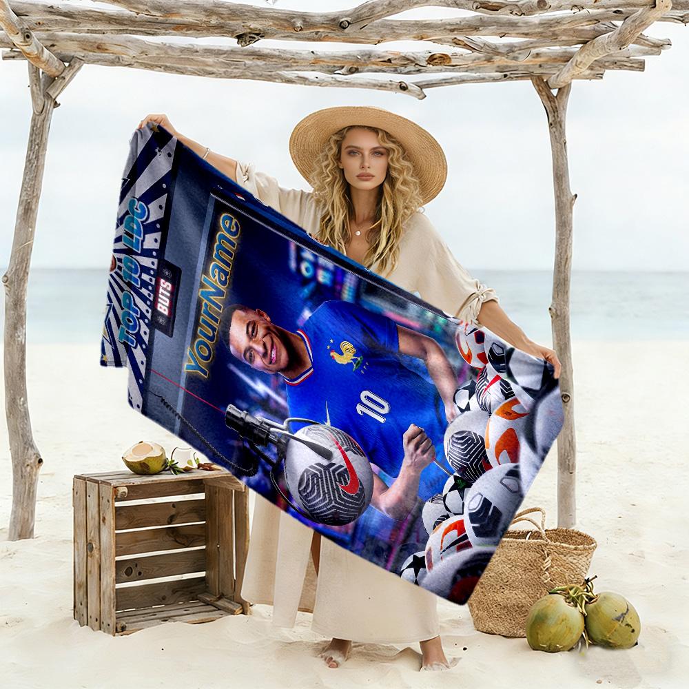 Mbappe Customize Your Name Beach Towel Super Soft & Absorbent Perfect for Traveling Yoga Camping and Swimming