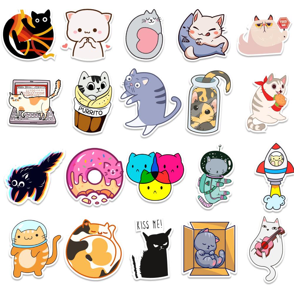 50 New Kitten Doodle Stickers Car Suitcase Laptop Mobile Phone Decoration Stickers Waterproof