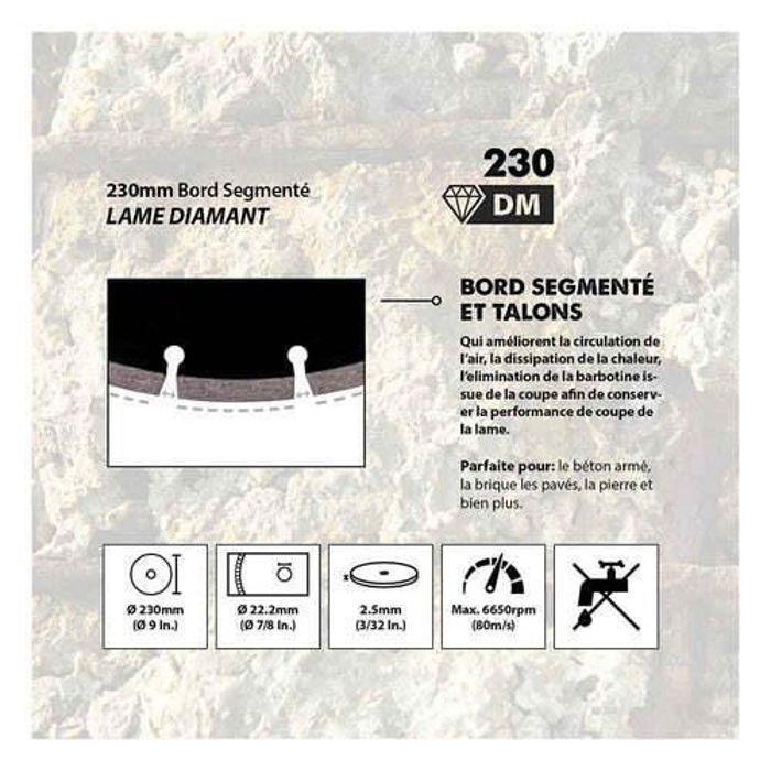 Lame diamant pour découpeuse - evolution - 230 mm - bord segmenté - alésage 22.2 mm - haute performance