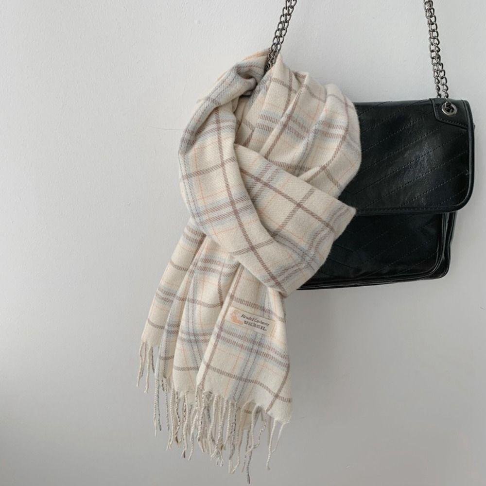 Plush Plaid Wool Scarf Retro Green Long Shawl Retro Cape Wraps  Girl