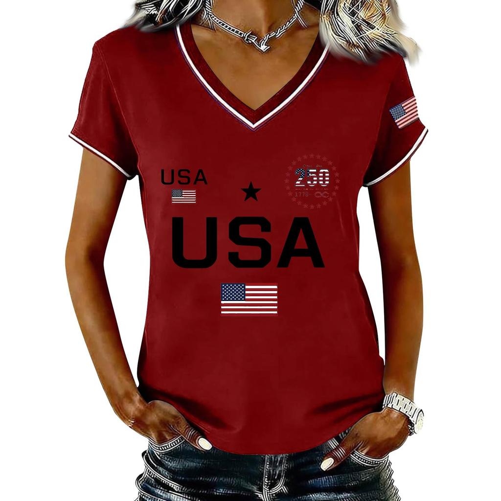 Womens Long Sleeve Tops Long Sleeve Shirts for Women Long Sleeve T Shirt Women Long Sleeve Tops for Women USA Print V Neck Casual