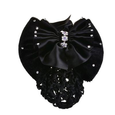 Fashion Satin Women Rhinestone Barrette Hair Clip Cover Bowknot Net Bun Snood