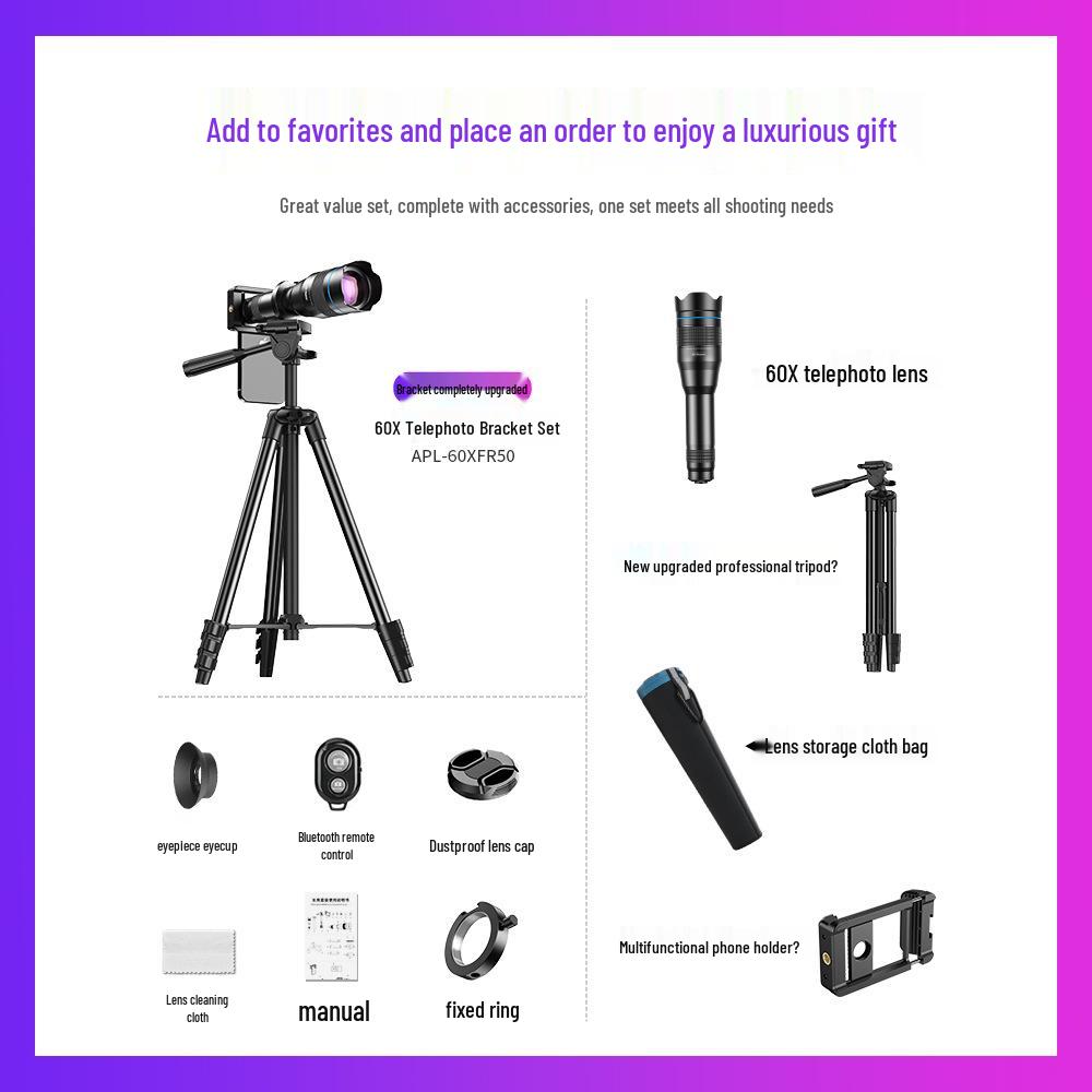 APEXEL 60x HD Telephoto Monocular Lens for Photography