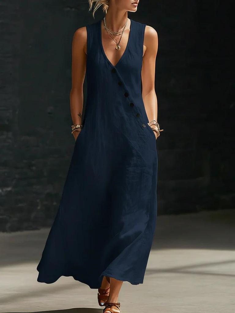 2026 European & American Women's V-neck Sleeveless Casual Vacation Tank Dress