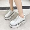 Shoes Women's  New Leather Inner Heightened Thick-soled Color Matching Platform Shoes Breathable All-match Casual White Shoes Women