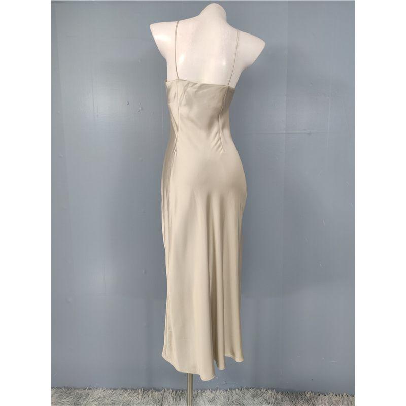 Foreign Trade Order Lady Temperament Simple Solid Sling Fashion High Quality Smooth Fabric Pure Desire Summer New Dress
