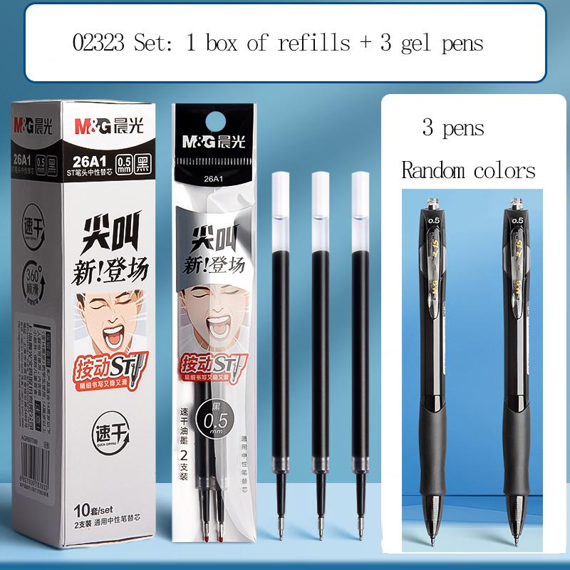 M&G Refill, 0.5 Mm Black, Quick-drying Ink, St Nib, Suitable for Use with Push-button Ballpoint Pens, for Students and Office Us