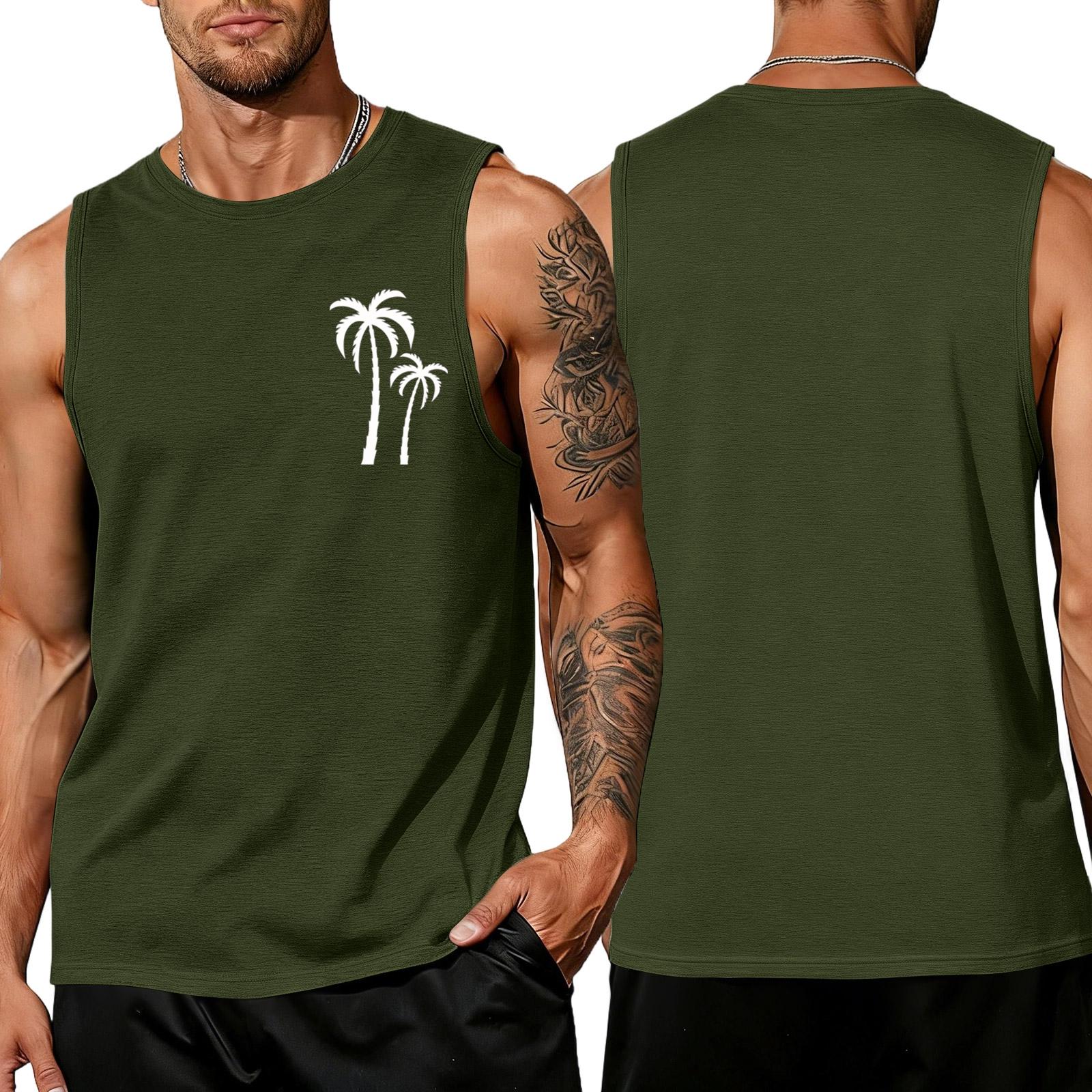 

Men s loose and casual Hawaiian print sleeveless shirt L армия зеленый