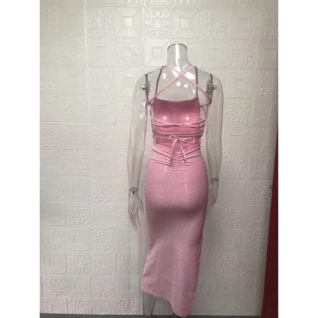 Módní Sexy Bez Zad Čtvercový Výstřih Šle Jednobarevné Zlatý Samet Rozparek Bodycon Šaty pro Ženy Evropské Americké