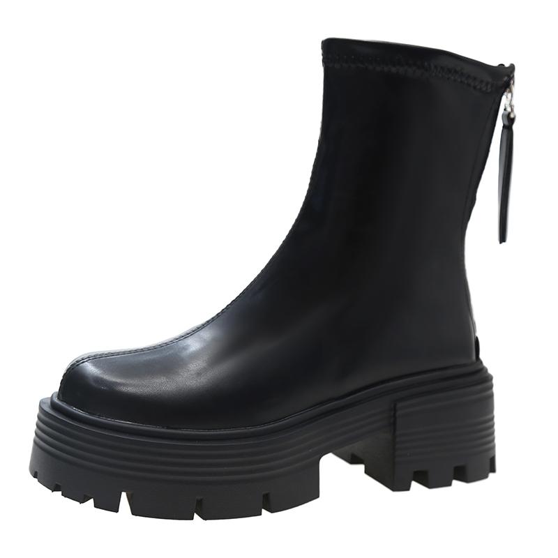 

Модные водонепроницаемые ботинки с толстой подошвой и круглым носком, короткие ботинки-трубы, эластичный кожаный верх на молнии для осени/зимы 40