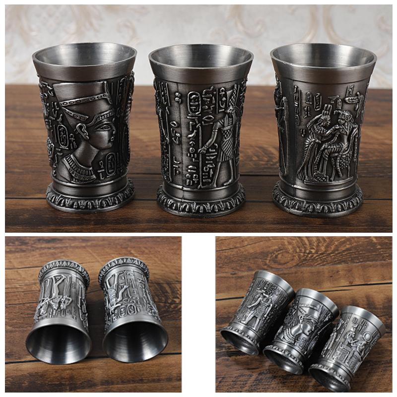 Metal Vintage Egyptian Wine Glass Liquor Cocktail Whiskey Wine Bar Cup Pharaoh King Tut Carved Goblet Water Cup Creative Small