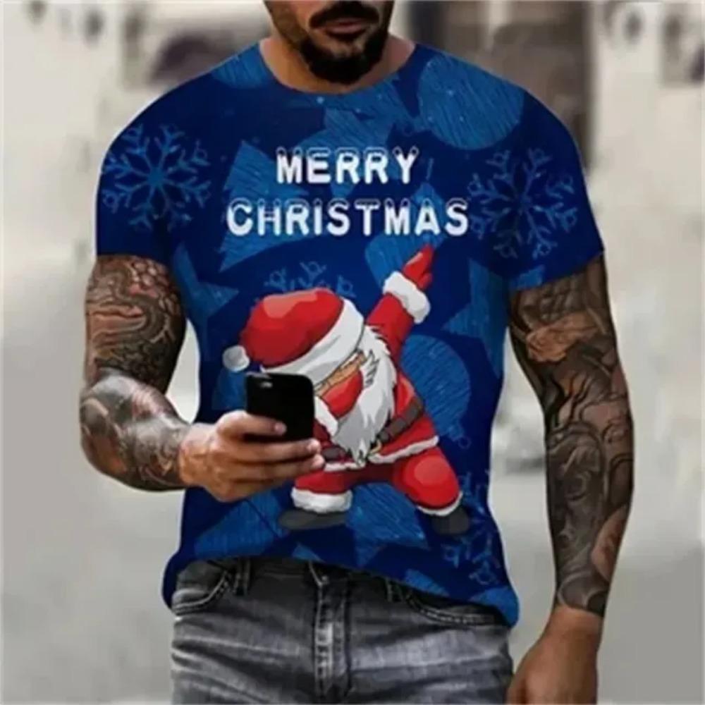 Funny Santa Claus Graphic T Shirts Fashion 3D Print Men's T-Shirts Hip Hop Trend X'mas Clothing Casual O-neck Short Sleeve Tops