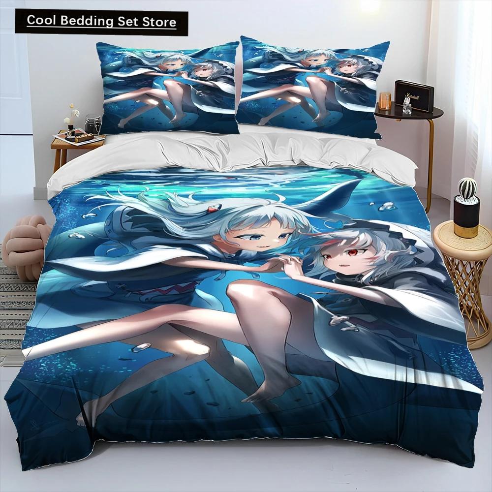 Comforter Cute Gawr Gura Hololive Anime Shark Comforter Bedding Set Bed Set King Queen Size Bedding Set