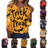Women's Casual Halloween Print V Neck Button Front Three Quarter Sleeve T Shirt Top Lightweight Soft Fabric Comfortable Fit