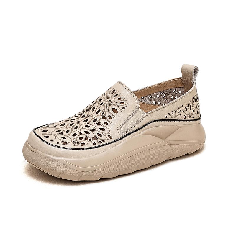 Fashion GKTINOO Fashion Women Hollow Sneakers 2025 Summer Thick Bottom Mixed Colors Genuine Cow Leather Platform Vulcanized Shoes