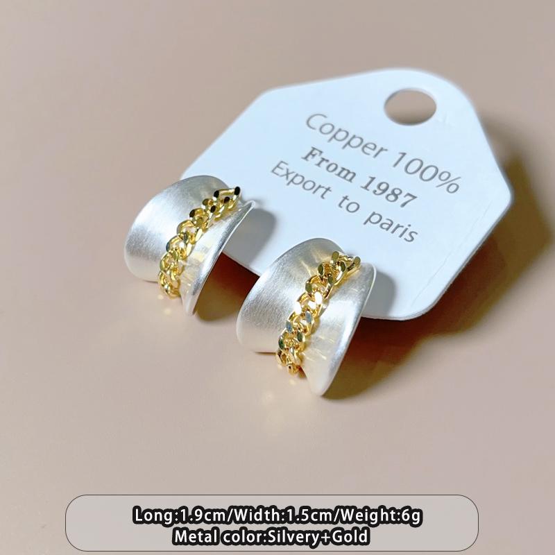 

French Retro Metal Wire Drawing Process Color Blocked Curved Earrings 2026 New Jewelry Trendy Accessories For Womens and Girls
