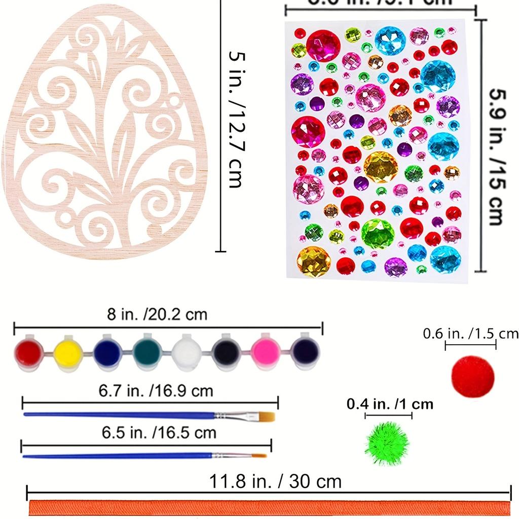 24pcs DIY Wooden Egg Craft Kit - Paint Your Own Festive Ornaments, For Teenagers & Adults, Classroom Activities & Home Decor