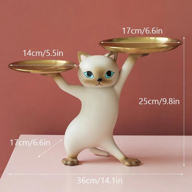 Nordic Resin Cat Tray Statue Bedroom Entrance Home Office Table Desk Decor Accessorie Key Candy Container Storage Sculpture