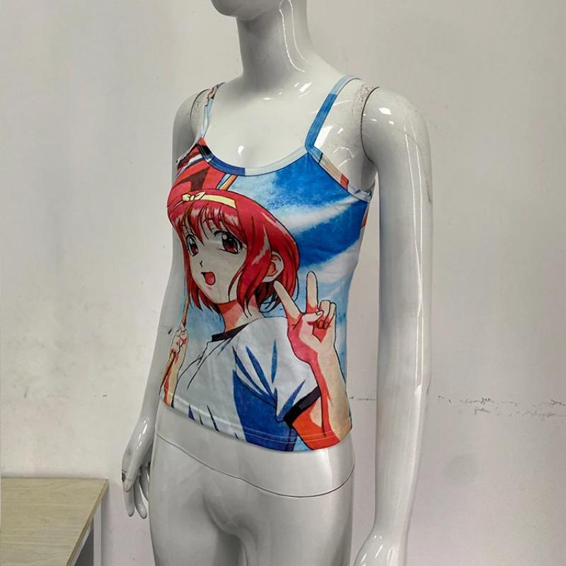 European and American Retro Gothic Women's Tight Y2K Cartoon Pattern Printed Tank Top