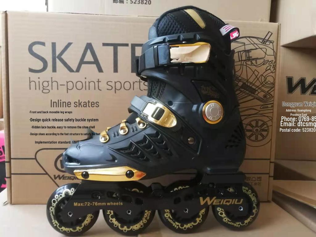 Erwachsene Schwarz-Gold Inline-Rollschuhe für Männer & Frauen – Anfänger Einreihig mit Blumenmuster