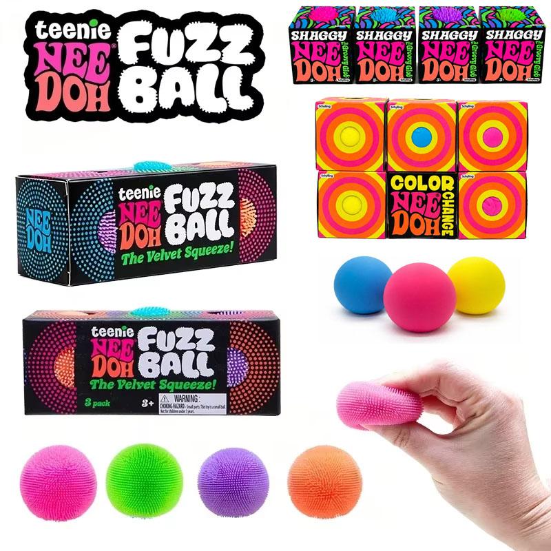Needoh Fuzz Ball Stresový Teenie 3 ks Mini Úleva Senzorická Mačkací Fidget Hračka Pružná The Groovy Glob Míček Nadýchané Míčky Hračka